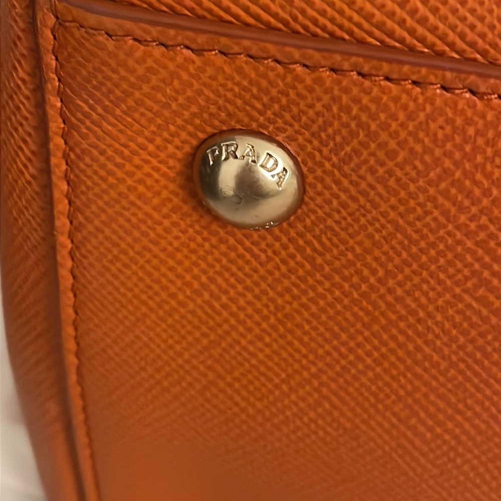 Authentic Prada Saffiano Cuir Large Double-Zip Tote Bag, Orange - Picture 10 of 13